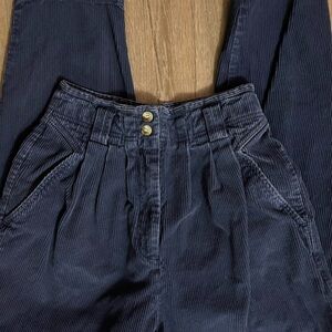 Vintage Radishes & Roses High-Rise Corduroy Trousers in Navy